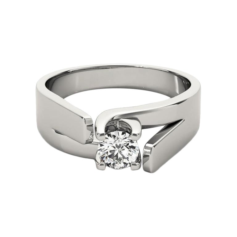 GIA 2,51ct Solitario moderno rotondo 3D con gambo di diamante in oro bianco