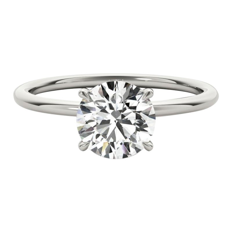 GIA 2.51ct Round Solitaire Double Hidden Halo 18K White Gold Diamond Ring