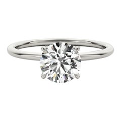 GIA 2.51ct Round Solitaire Double Hidden Halo 18K White Gold Diamond Ring