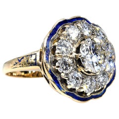 GIA 2.52 Carat Diamond Engagement Enamel Flower Cluster Cocktail Vintage Ring