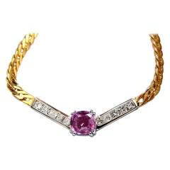 GIA 2.52 Carat Natural No Heat Pink Sapphire Diamonds "V" Necklace 14 Karat*