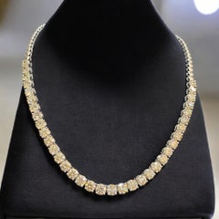 GIA 25.25 Cts D VS1 Round Brilliant Graduating Diamonds Tennis Necklace 18K Gold