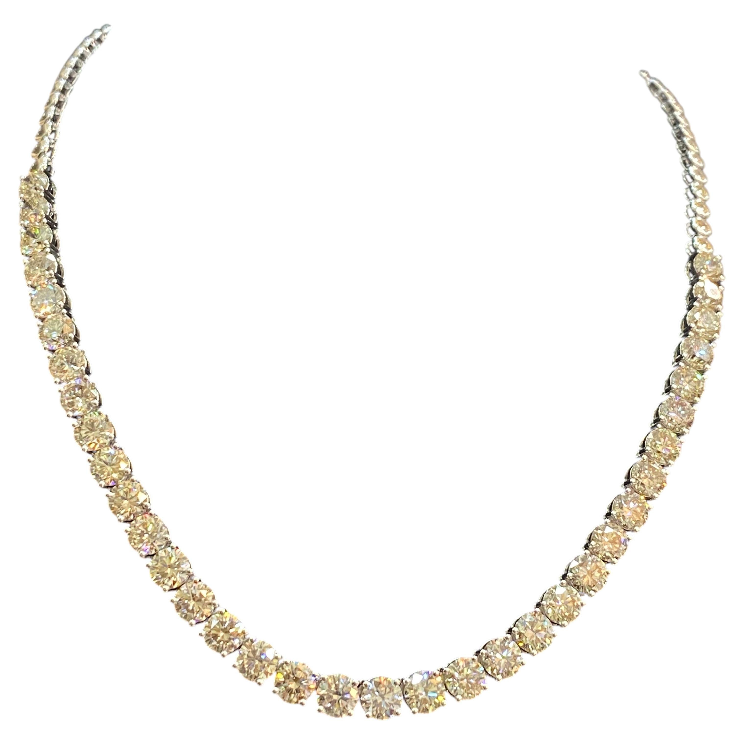 GIA 25,25 Karat D VS1 Runder Brillant Abstufung Diamanten Tennis Halskette 18K Gold