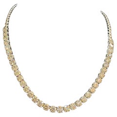 GIA 25.25 Cts D VS1 Round Brilliant Graduating Diamonds Tennis Necklace 18K Gold