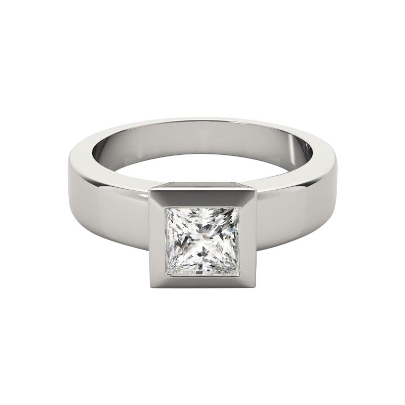 GIA 2.52ct Prinzessin Moderne Lünette Solitär Breite Band Weißgold Diamantring