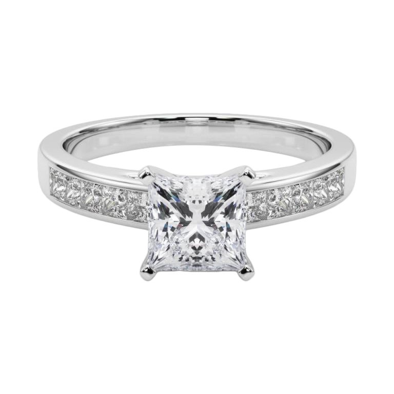 GIA 2.52ct Princess Princess Channel Solitaire Center Diamond Ring