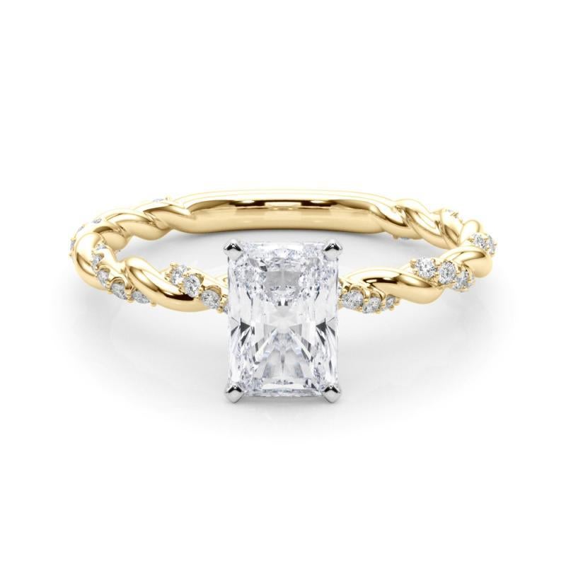 GIA 2,52ct Radiant Micro Pave Twisted Braid Band 18K Gelbgold Diamantring