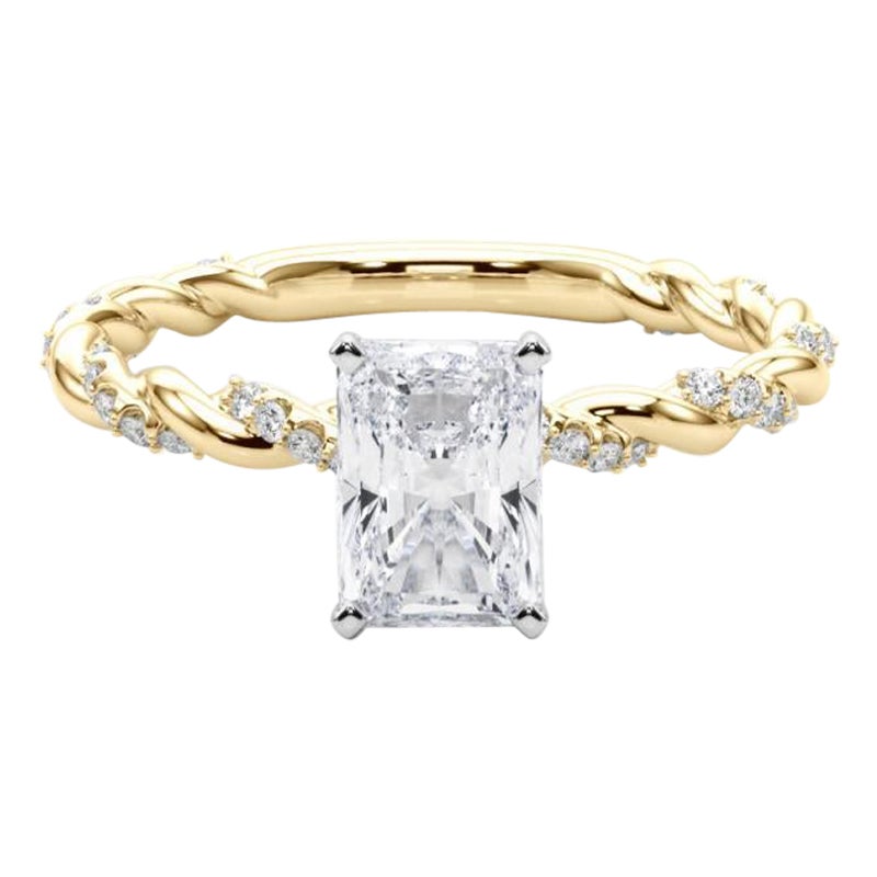 GIA 2.52ct Radiant Micro Pave Twisted Braid Band Bague diamant en or jaune 18K