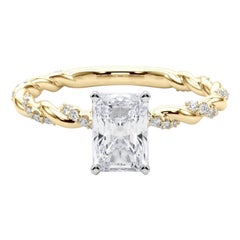 GIA 2.52ct Radiant Micro Pave Twisted Braid Band Bague diamant en or jaune 18K