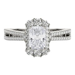 GIA 2.52ct Radiant Snowflake Cluster Split Shank 18K White Gold Diamond Ring