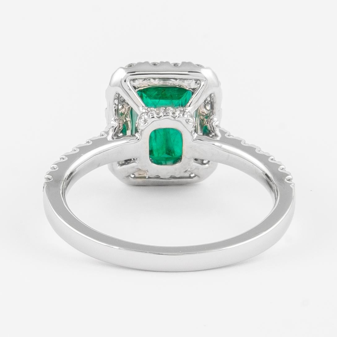 GIA 2.52 Carat Emerald and Diamond Halo Ring 18k Gold In New Condition For Sale In BEVERLY HILLS, CA