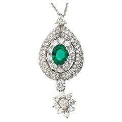GIA 2.53 Carat No Oil Emerald & 5 Carat Diamond Platinum Drop Pendant