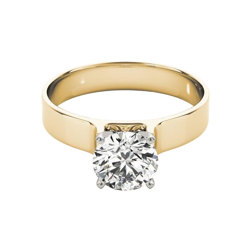 GIA 2.53 Carat Round Modern Cathedral Solitaire 18K Yellow Gold Diamond Ring