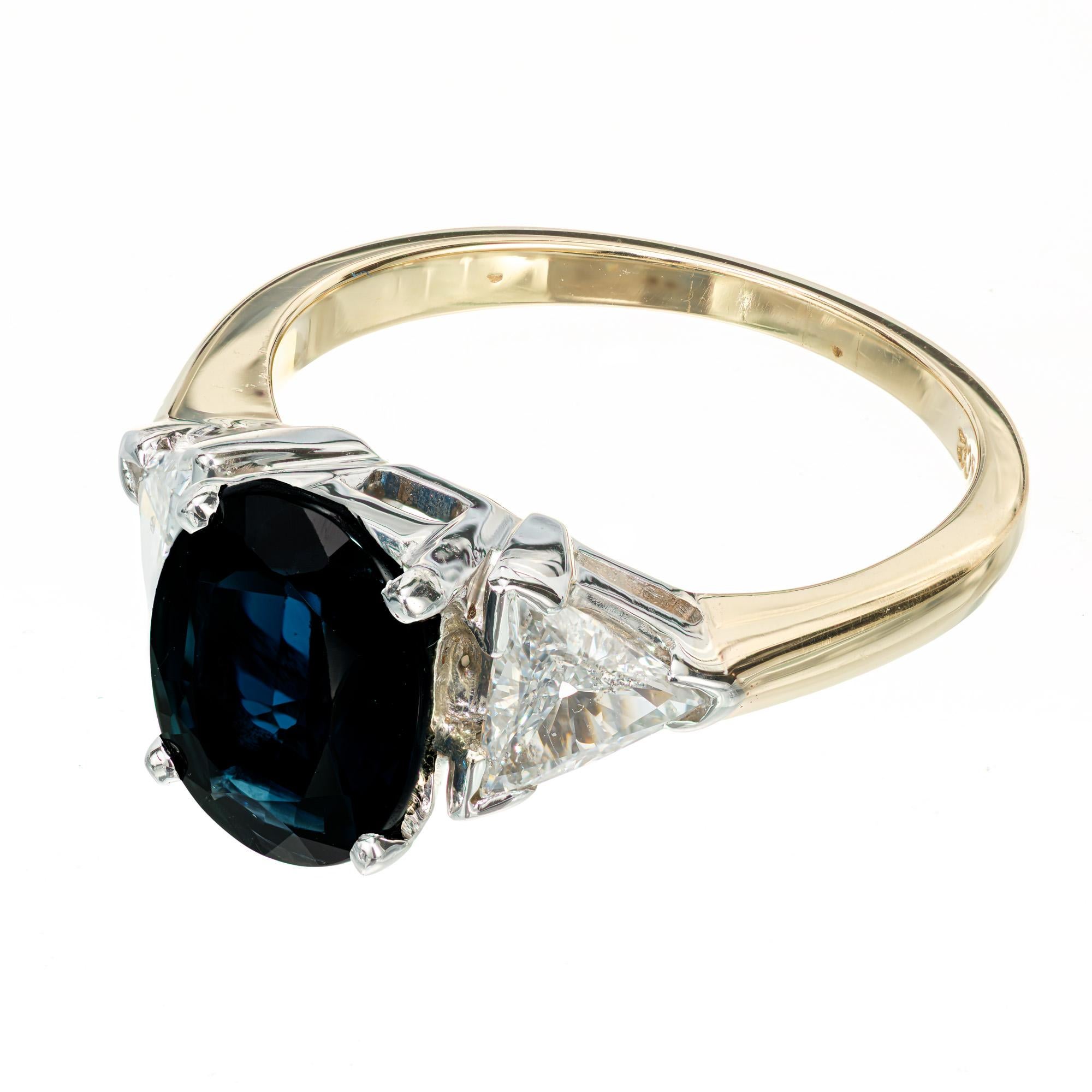 GIA 2.53 Carat Royal Blue Sapphire Diamond Yellow White Gold Engagement Ring In Good Condition For Sale In Stamford, CT