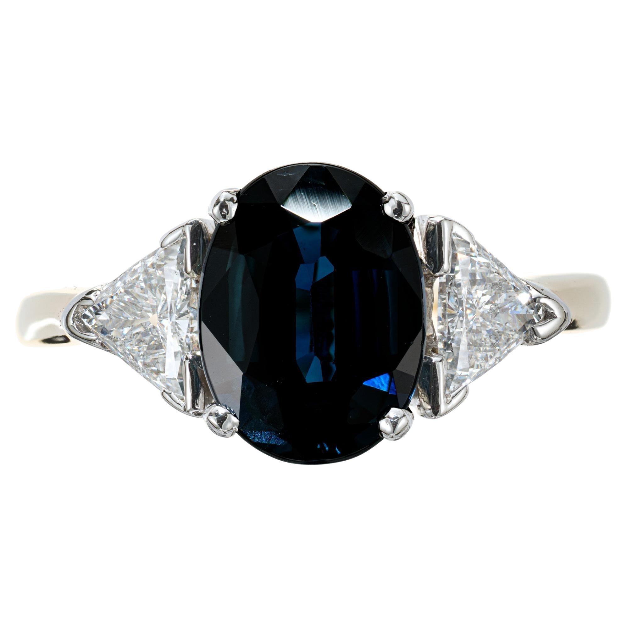 GIA 2.53 Carat Royal Blue Sapphire Diamond Yellow White Gold Engagement Ring