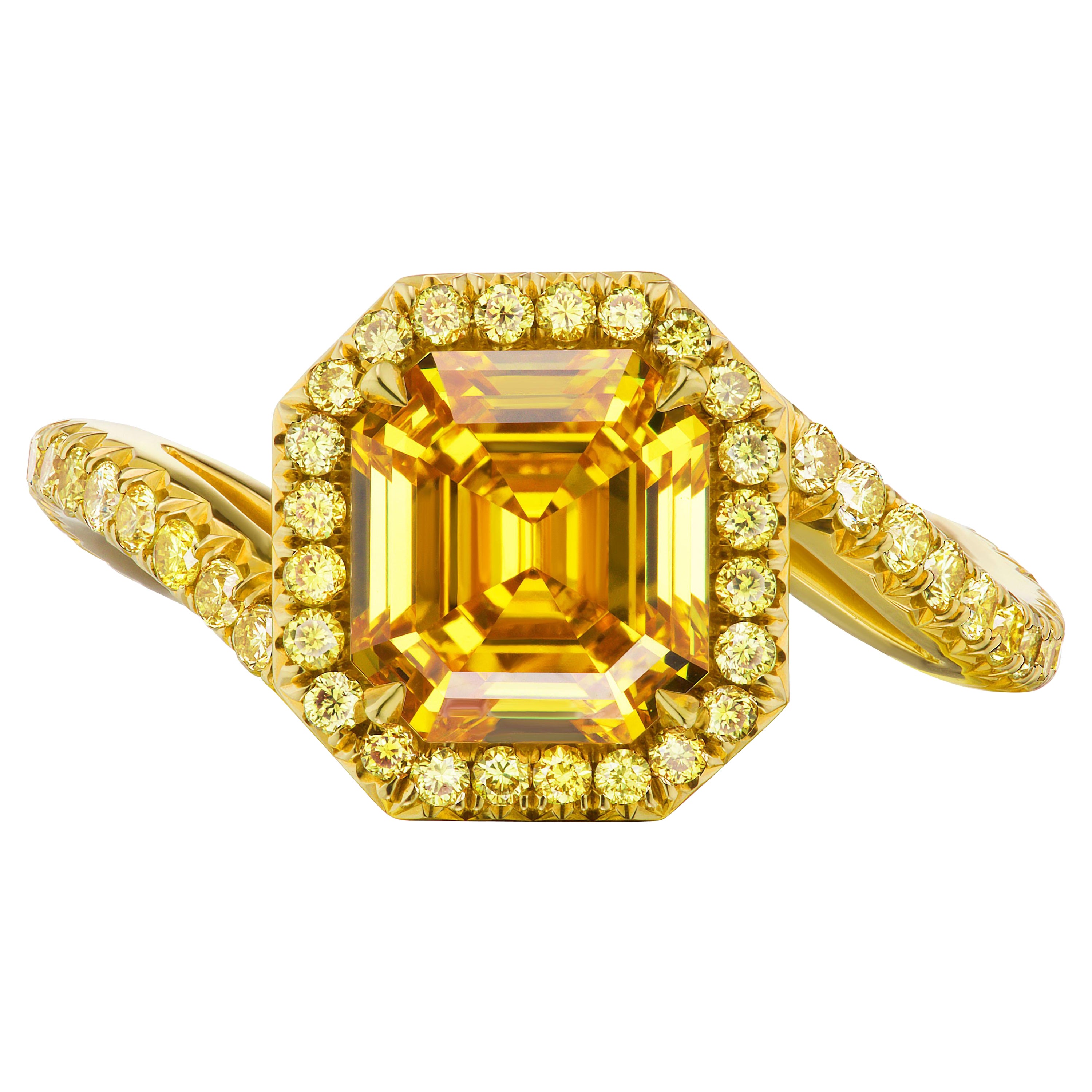 GIA 2,53 Karat Vivid orange-gelb Asscher-Cut Diamant und 18K Gold Ring