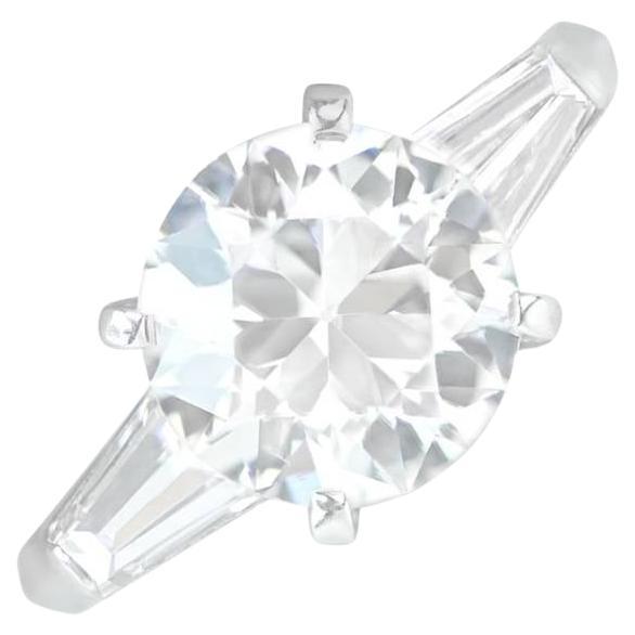 Bague de fiançailles en platine avec un diamant de taille européenne de 2.53ct GIA