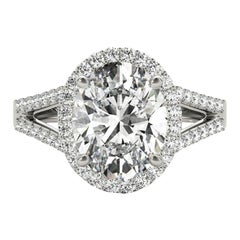 GIA 2.53ct Oval Halo Openwork Basket Cathedral 18K White Gold Diamond Ring