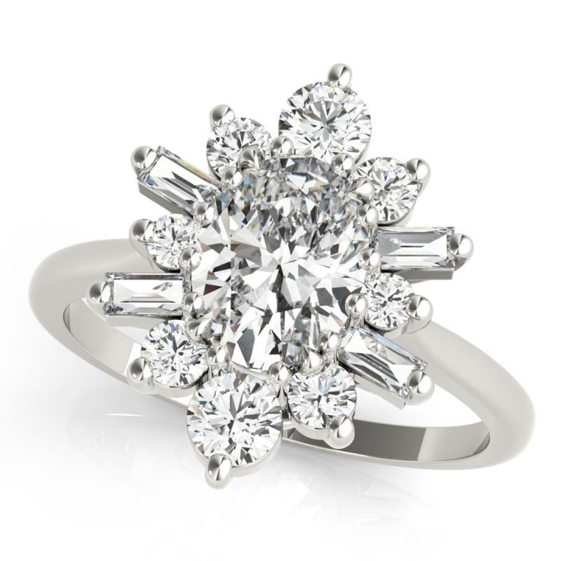 Taglio ovale GIA 2,53ct Ovale Fiocco di Neve Fiore a grappolo  Anello con diamante in vendita
