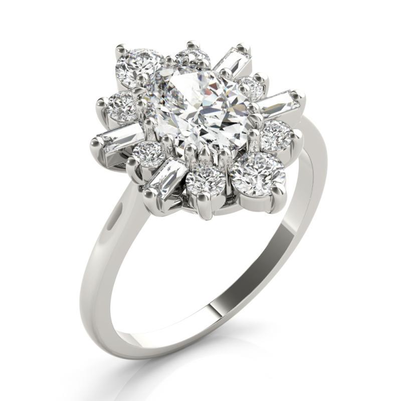 GIA 2,53ct Ovale Fiocco di Neve Fiore a grappolo  Anello con diamante in vendita 1