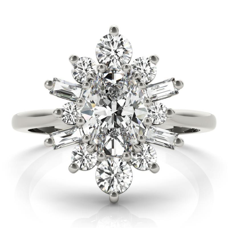 GIA 2,53ct Ovale Fiocco di Neve Fiore a grappolo  Anello con diamante in vendita