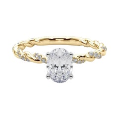 GIA 2,53 ct Anillo de diamantes de oro amarillo de 18 quilates con trenza trenzada y micro pavé oval de 2,53 ct