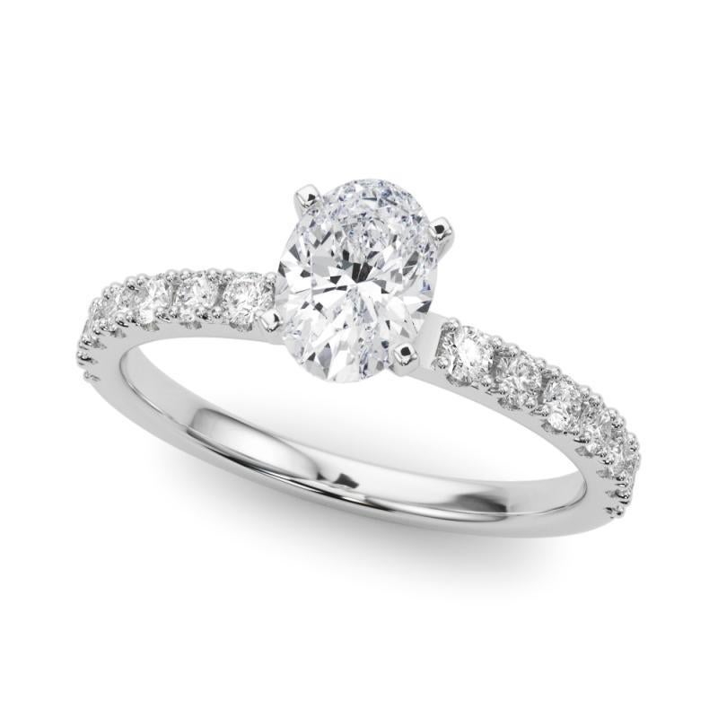 Taille ovale GIA 2.53ct Oval Solitaire avec Demi-Eternité Bague diamant en or blanc 18K en vente