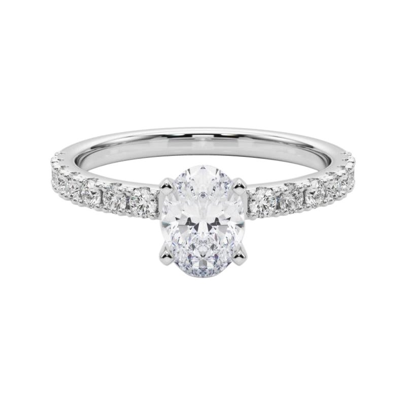 GIA 2.53ct Oval Solitaire avec Demi-Eternité Bague diamant en or blanc 18K