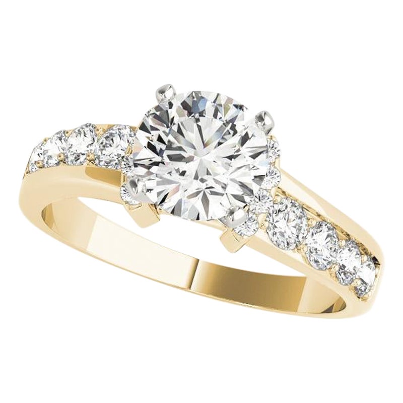 GIA 2,53ct Runder Solitär & Halb-Halo Kanal 18K Gelbgold Diamantring