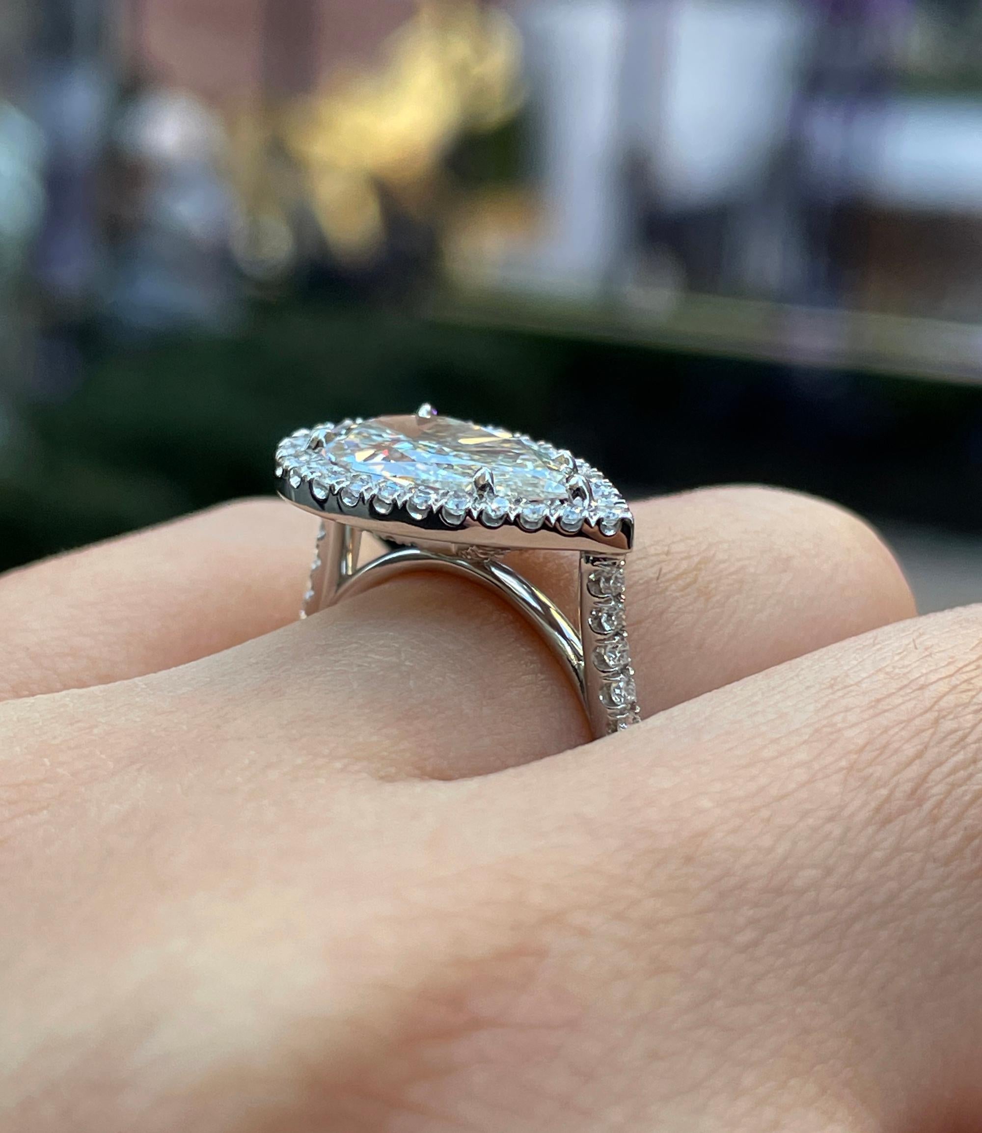 GIA 2.53ctw Pear Diamond Engagement Halo Pave Platinum Ring 5
