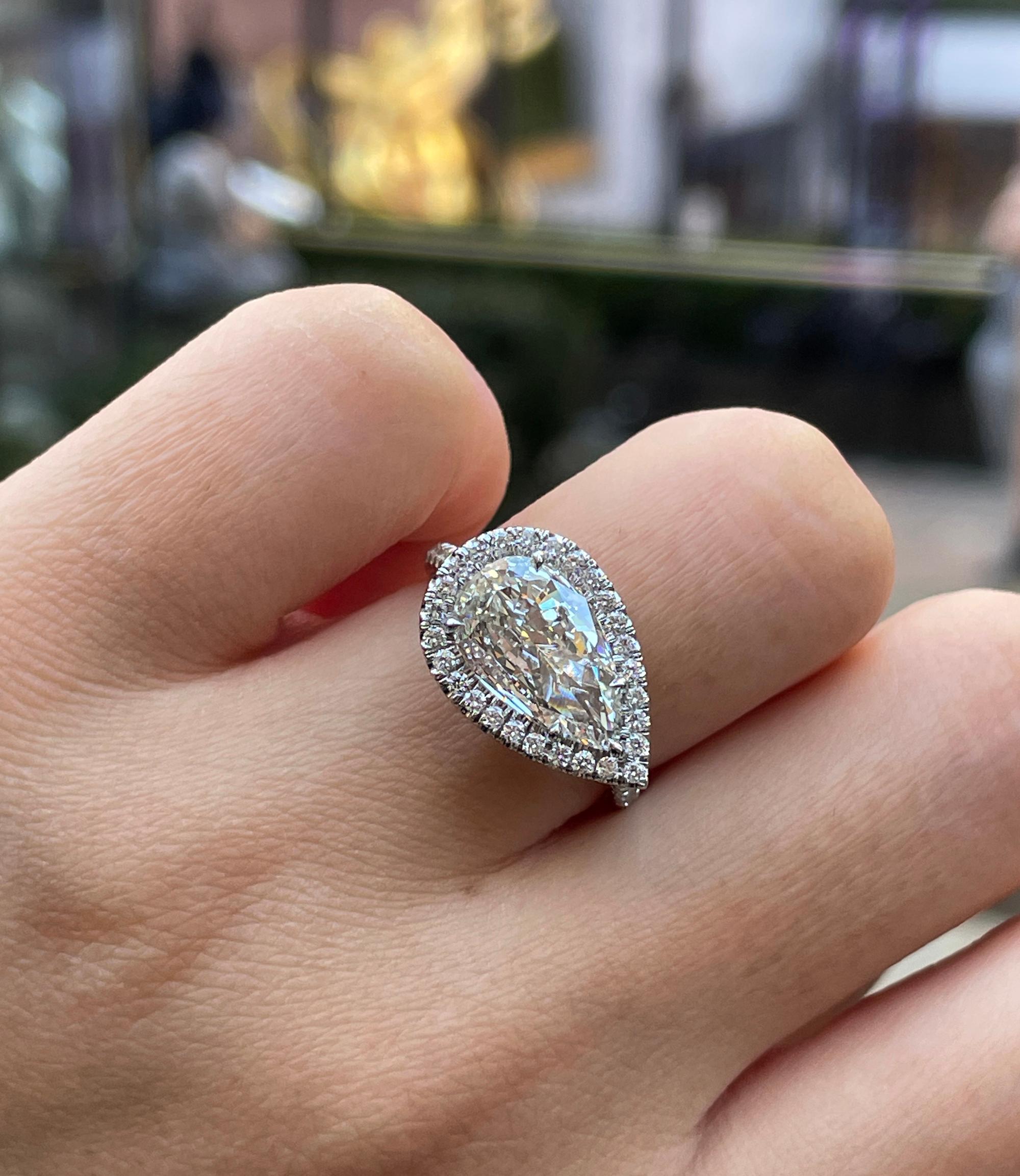 GIA 2.53ctw Pear Diamond Engagement Halo Pave Platinum Ring 7