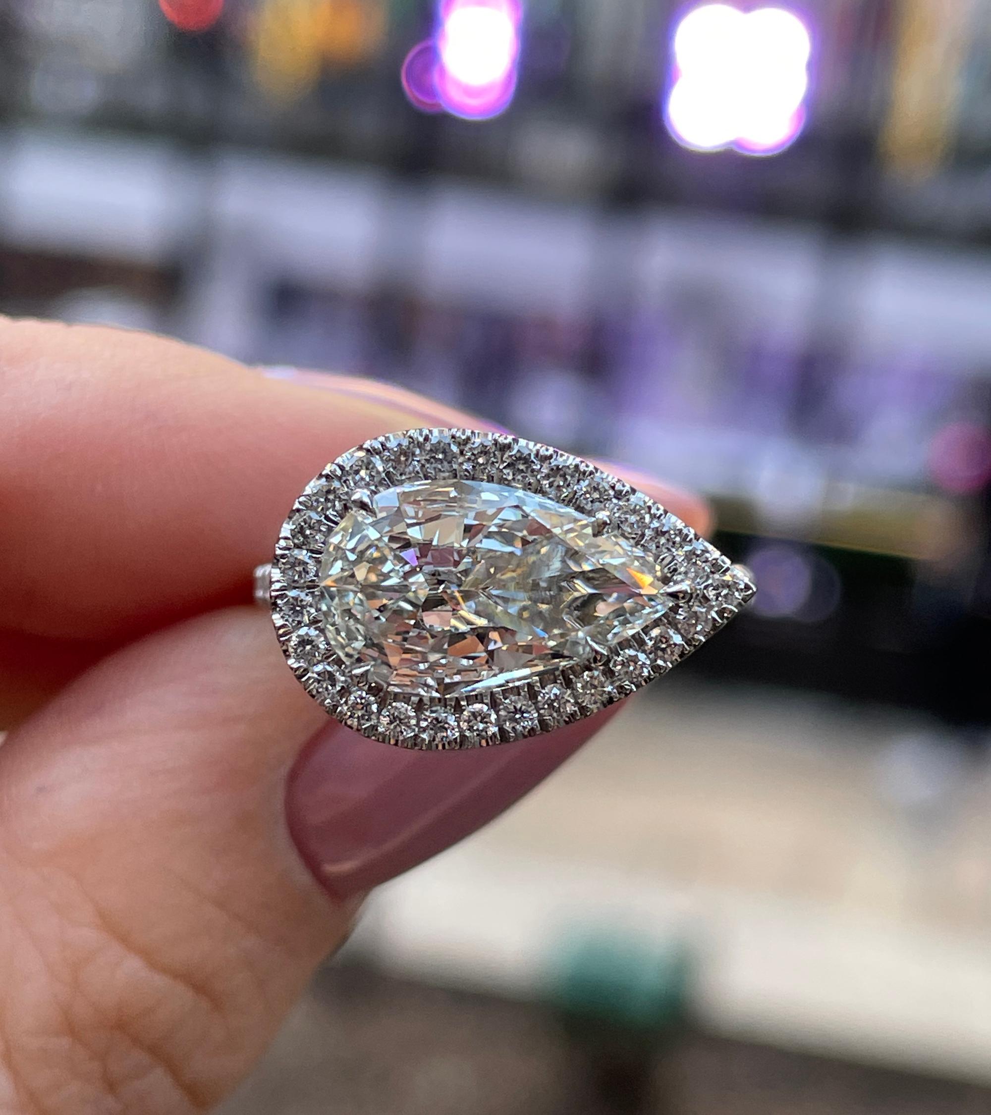 GIA 2.53ctw Pear Diamond Engagement Halo Pave Platinum Ring 10
