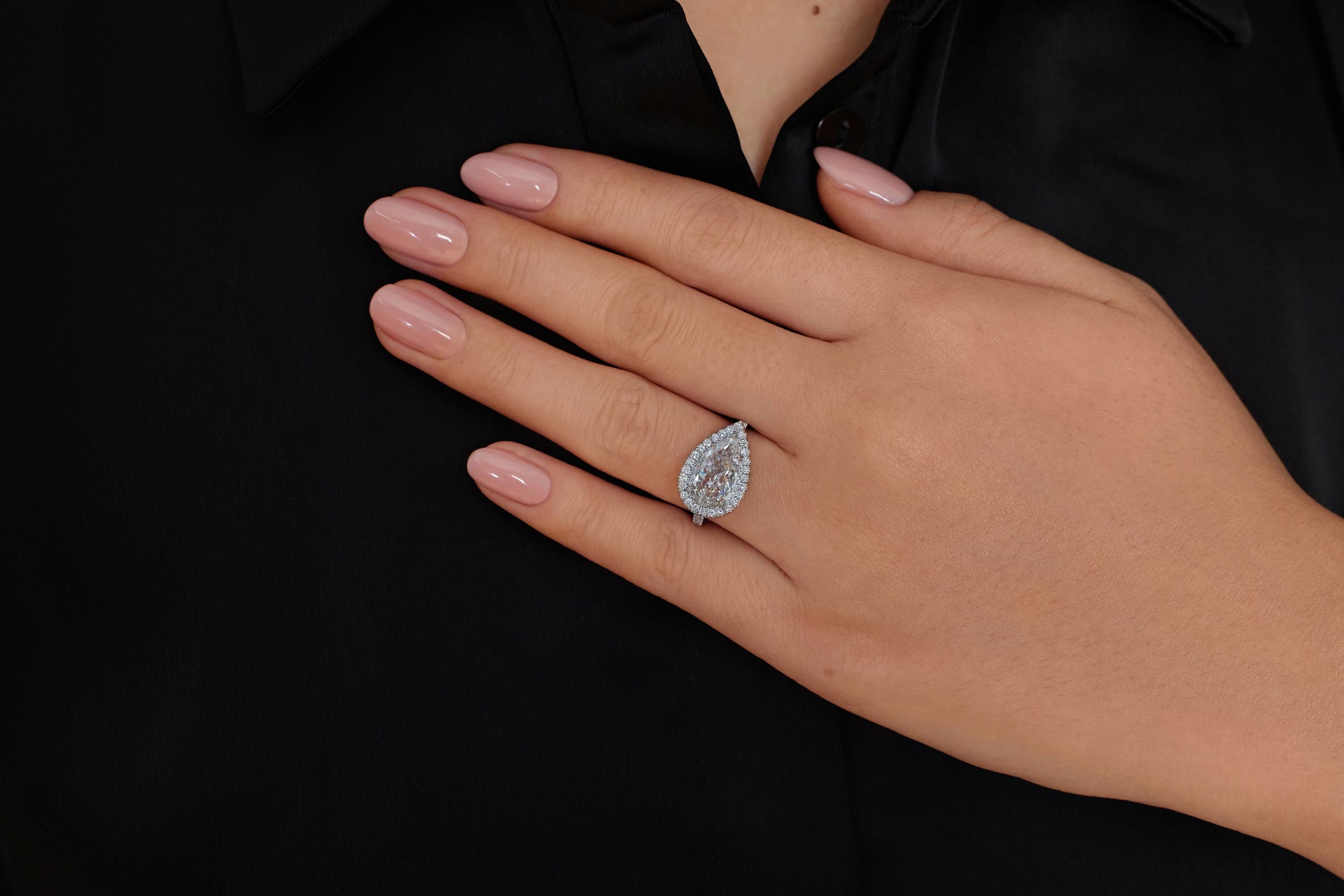 Pear Cut GIA 2.53ctw Pear Diamond Engagement Halo Pave Platinum Ring