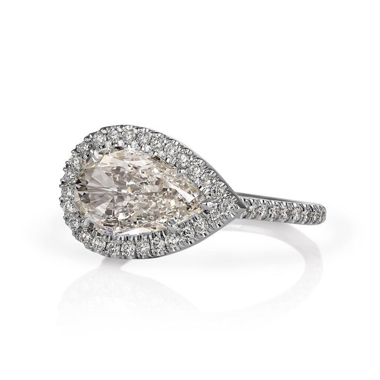 GIA 2.53ctw Pear Diamond Engagement Halo Pave Platinum Ring For Sale 4