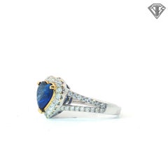 GIA 2.54 Carat Madagascar Heart-Shaped Blue Sapphire Diamond Halo Ring in 18K
