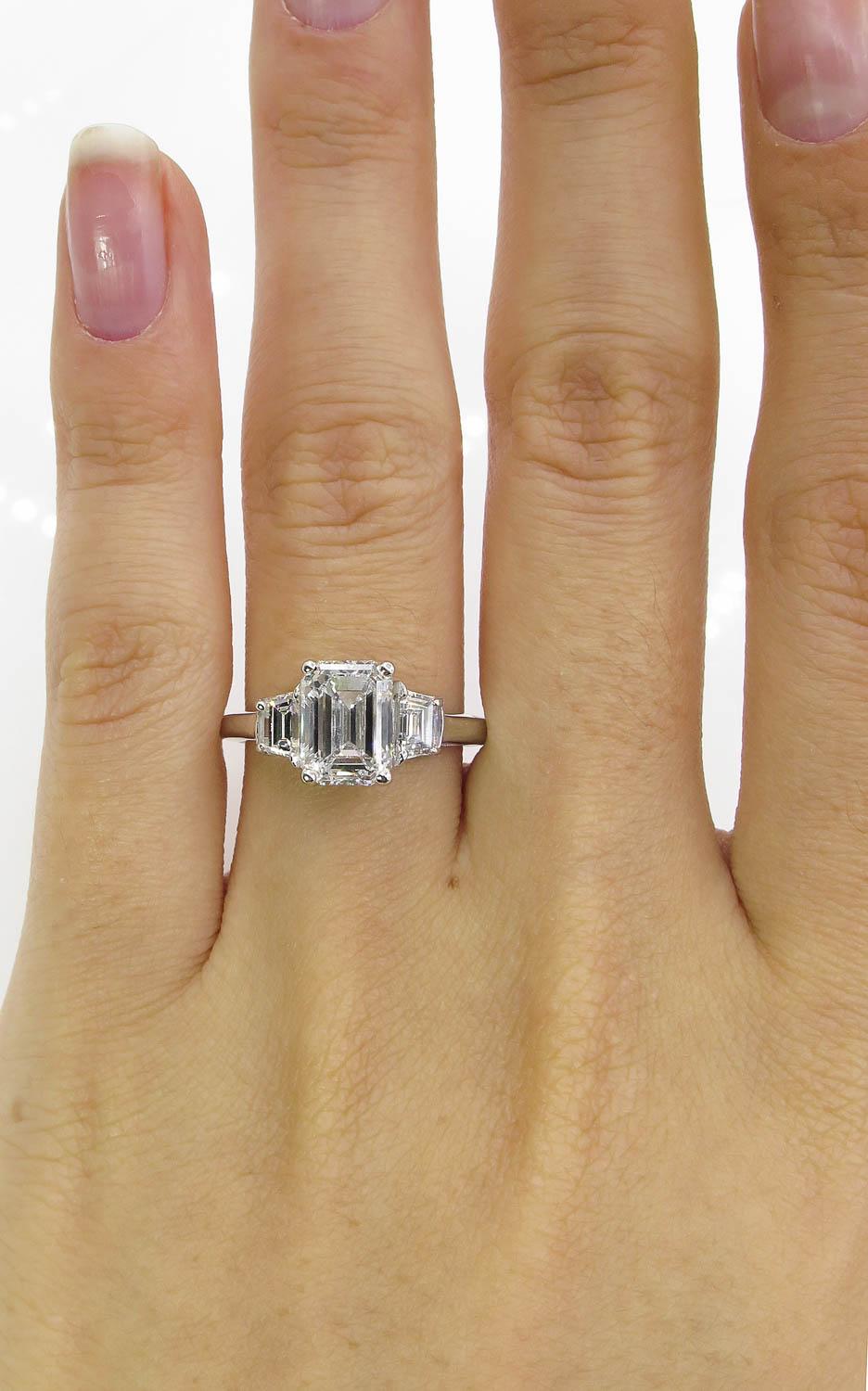 GIA 2.54 Carat Vintage Emerald cut Diamond Engagement Wedding Platinum Ring 4