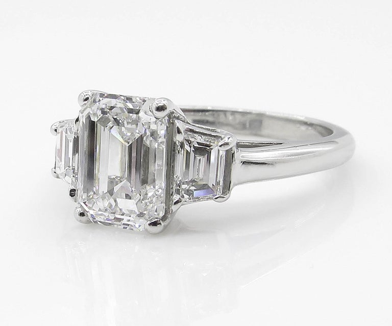 Women's GIA 2.54 Carat Vintage Emerald cut Diamond Engagement Wedding Platinum Ring