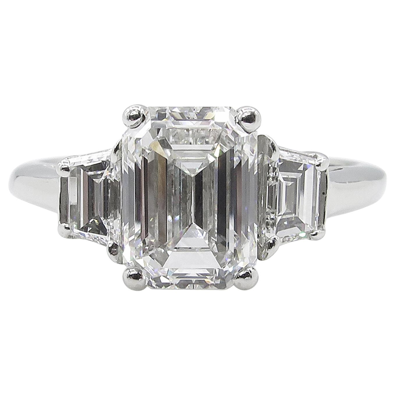 GIA 2.54 Carat Vintage Emerald cut Diamond Engagement Wedding Platinum Ring