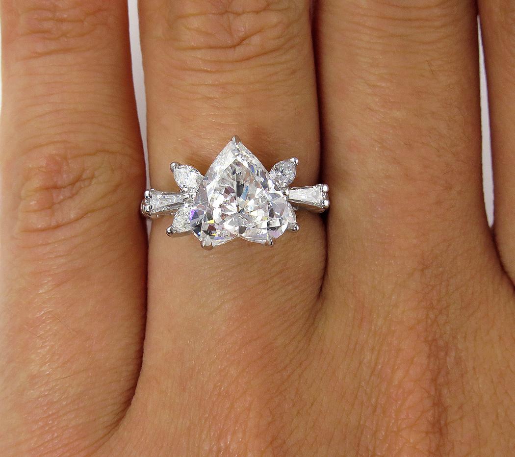 Women's GIA 2.54 Carat Vintage Heart Shape Diamond Wedding Anniversary Ring White Gold