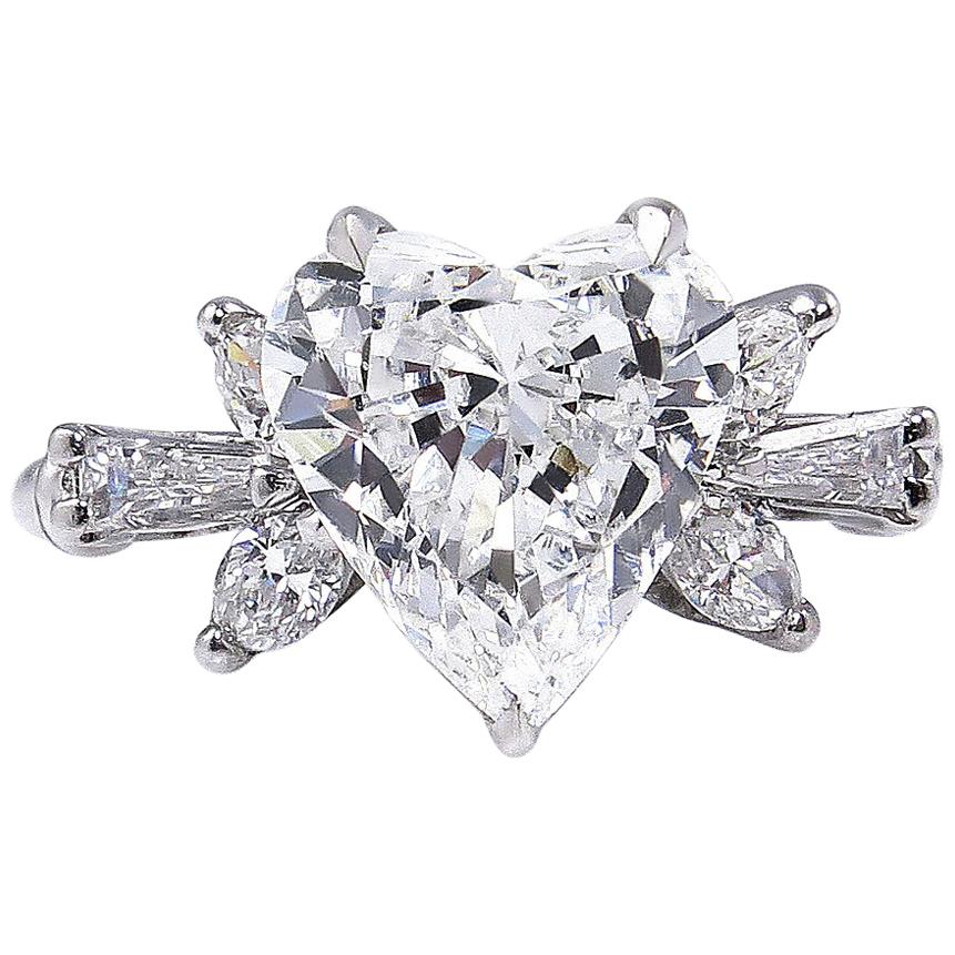 GIA 2.54 Carat Vintage Heart Shape Diamond Wedding Anniversary Ring White Gold