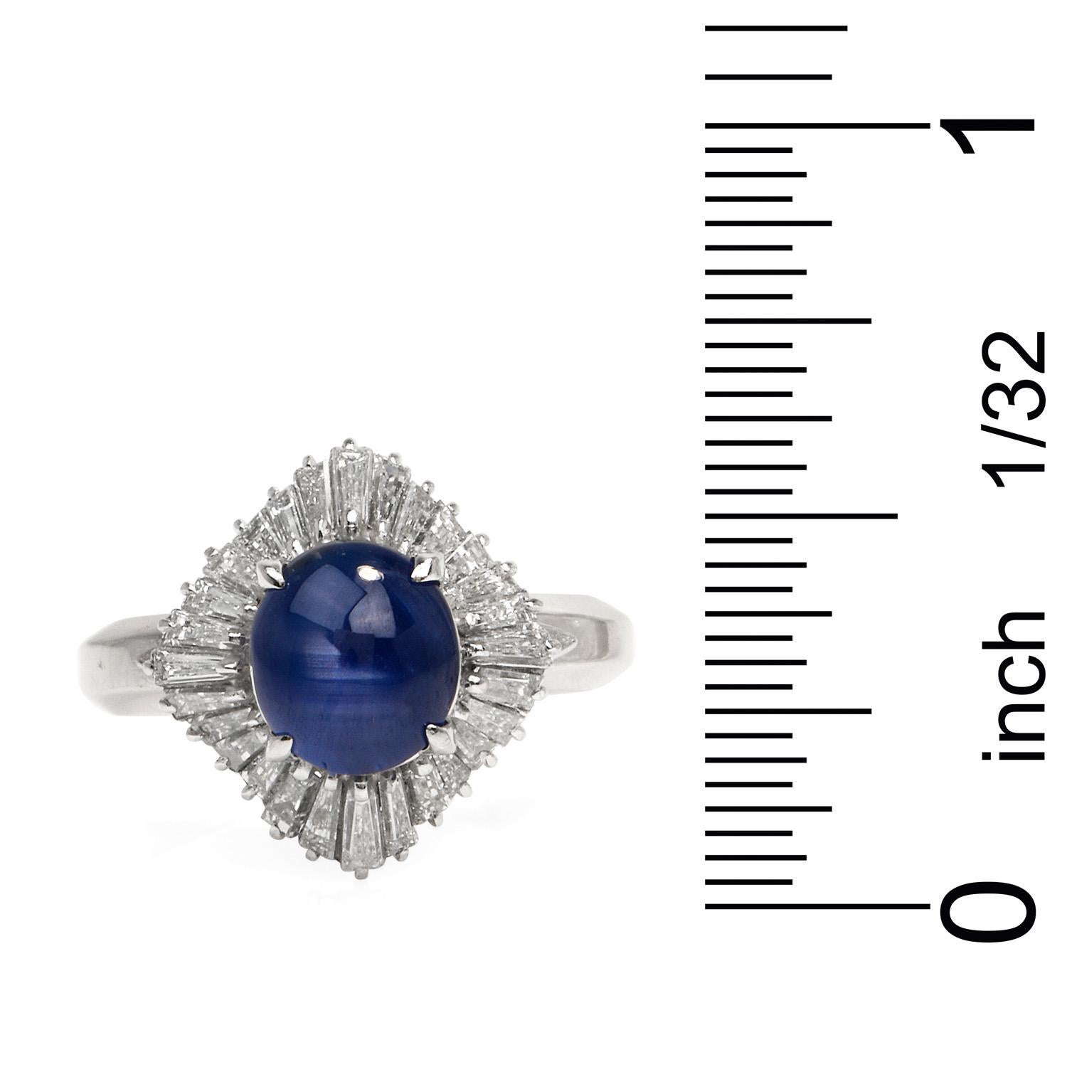 Cabochon GIA 2.55 Carat Natural Star Sapphire Diamond Platinum Ballerina Ring