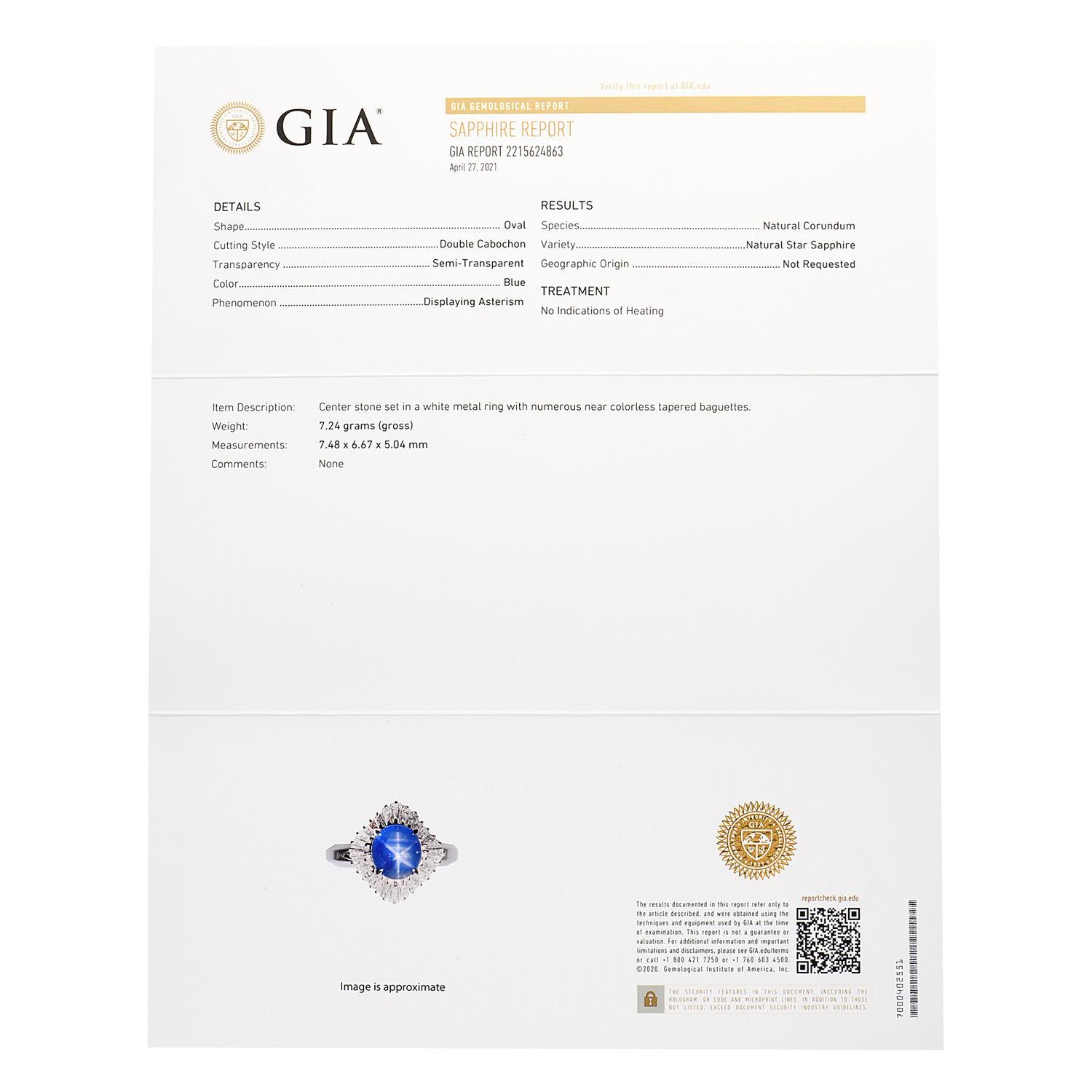GIA 2.55 Carat Natural Star Sapphire Diamond Platinum Ballerina Ring 2