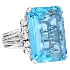 GIA  25.50 carat Aigue-marine Diamant Bague de cocktail en or 14K