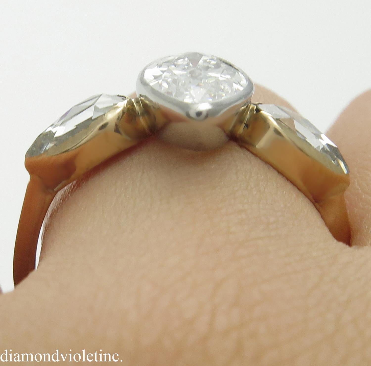 GIA 2.55 Carat Antique Old Marquise Diamond 3-Stone Wedding Yellow Gold 8