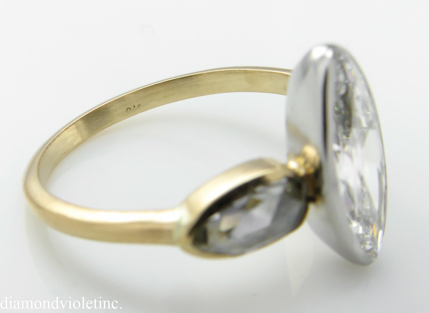 Victorian GIA 2.55 Carat Antique Old Marquise Diamond 3-Stone Wedding Yellow Gold