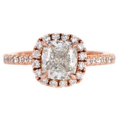 GIA 2.55cts Cushion Diamond J VS2 14K Rose Gold Halo Engagement Ring