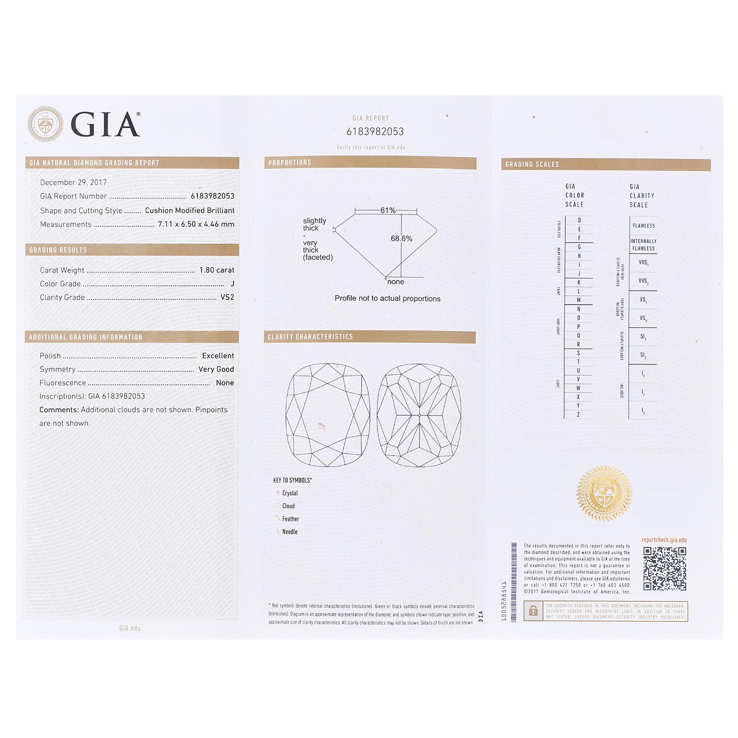 Cushion Cut GIA 2.55cts Cushion Diamond J VS2 14K Rose Gold Halo Engagement Ring For Sale