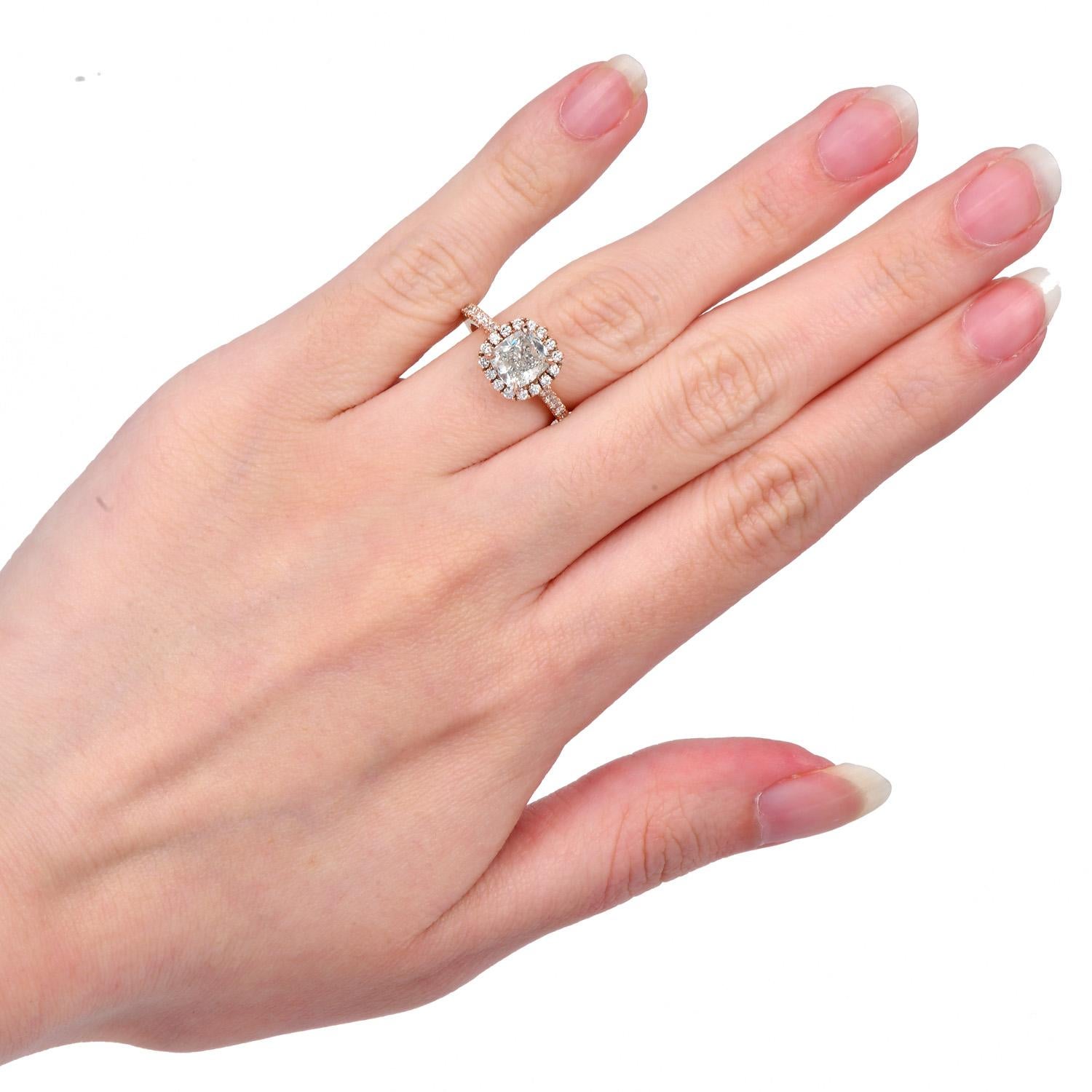 GIA 2.55cts Cushion Diamond J VS2 14K Rose Gold Halo Engagement Ring For Sale 1
