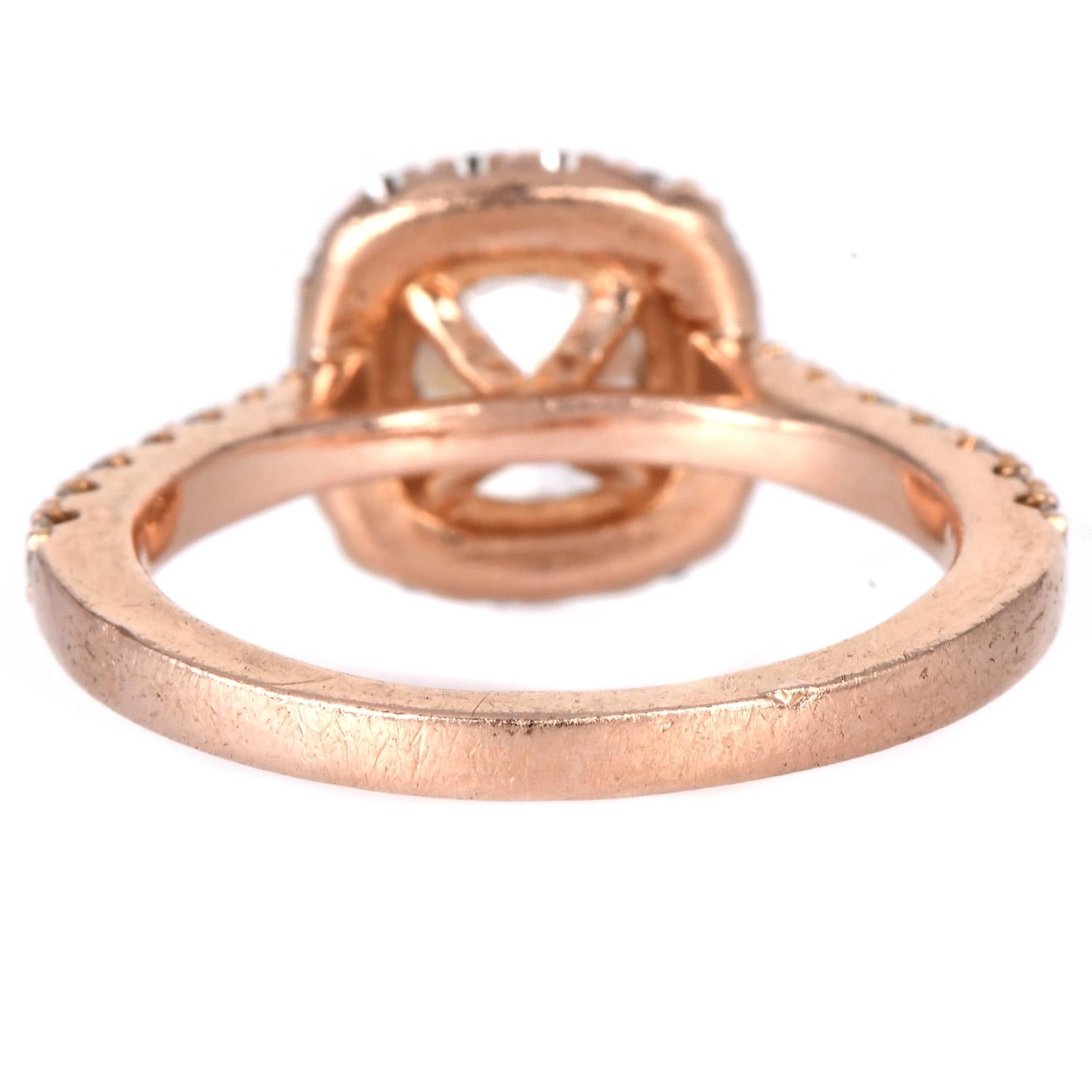 GIA 2.55cts Cushion Diamond J VS2 14K Rose Gold Halo Engagement Ring For Sale 2