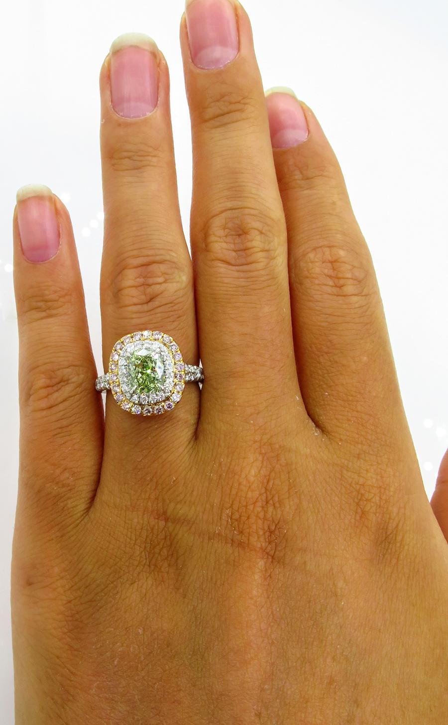 GIA 2.55 Carat Fancy Intense Green Cushion Cut Diamond Engagement Wedding Ring 3